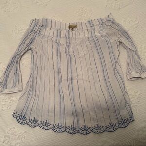 Democracy Off-Shoulder White and Blue Striped Top